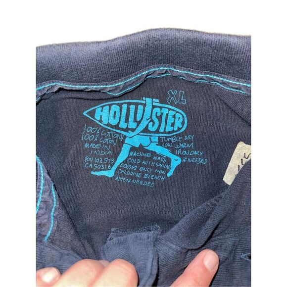 VTG Hollister Polo Shirt, Collared Long Sleeve Shirt, Navy Blue Mens XL A22 - Picture 3 of 6